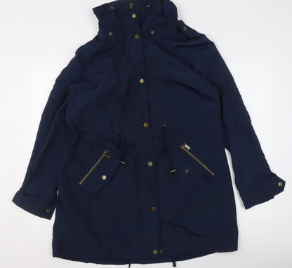 John Lewis Womens Blue Parka Coat Size 14 Hooded Long Jacket