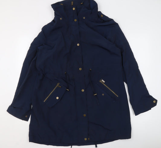 John Lewis Womens Blue Parka Coat Size 14 Hooded Long Jacket