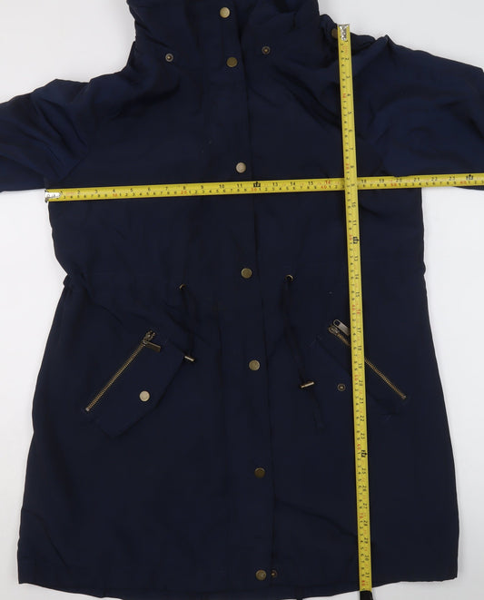 John Lewis Womens Blue Parka Coat Size 14 Hooded Long Jacket
