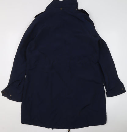 John Lewis Womens Blue Parka Coat Size 14 Hooded Long Jacket