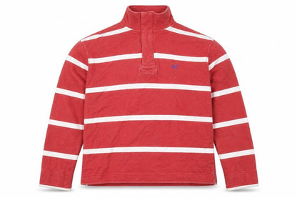 Front view of Crew Clothing Men's Red Striped Long Sleeve Rugby Sweatshirt M