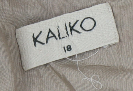 Kaliko Women Beige Geometric A-Line Linen Blend Sleeveless Dress Size 18