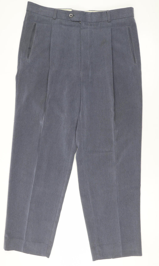 Amici Men's Blue 36R Dress Trousers Polyester Blend Classic Fit