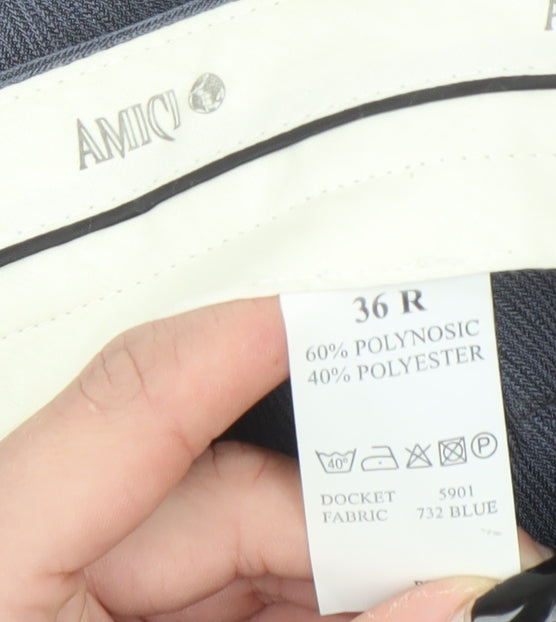 Mens UK Size L Amici Classic Fit Dress Pants Blue Trousers