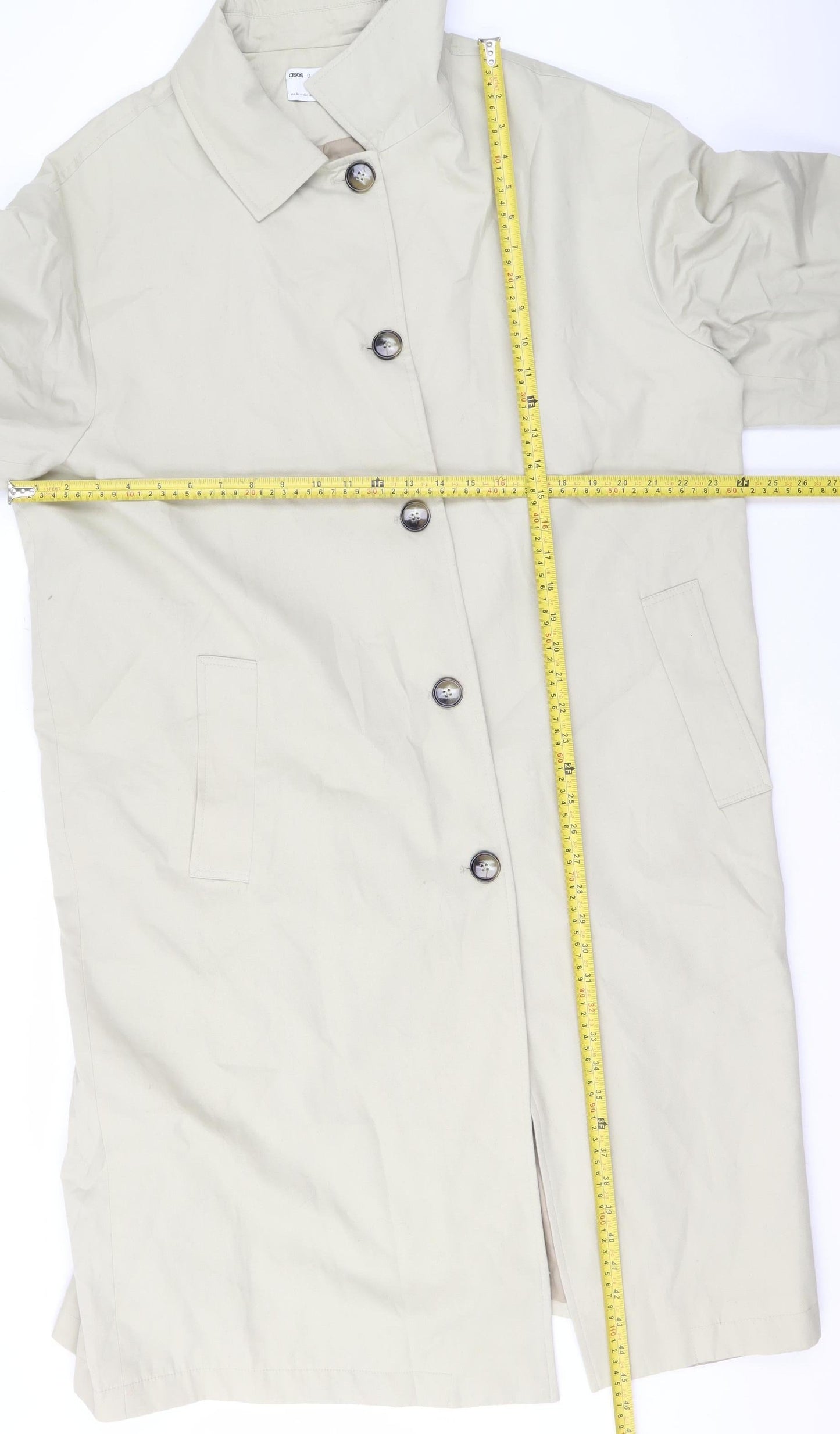 ASOS DESIGN Women Beige Long Cotton Trench Coat UK 16