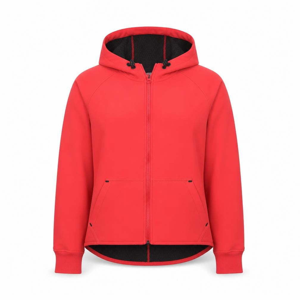 Front view of Nike girls’ red full zip softshell hoodie - m sportswear activewear