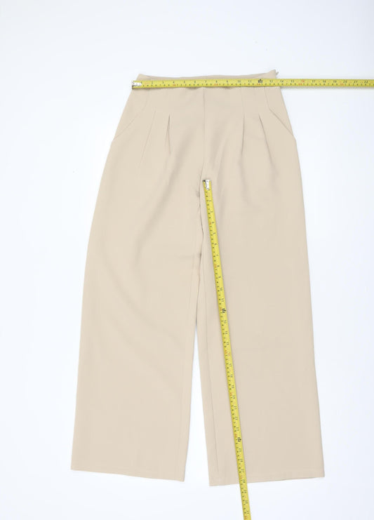 Boohoo Women’s Beige Wide-Leg High-Rise Trousers UK 6 Polyester Blend