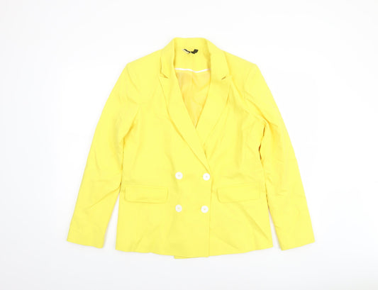 Topshop Womens Yellow Double-Breasted Blazer Size 12 Tailored Jacket