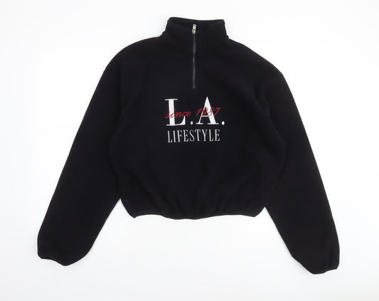 Bershka Women’s Black 1/4 Zip Fleece Sweatshirt Size S LA Lifestyle