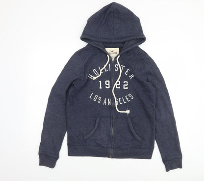 Hollister Women Blue Full Zip Hoodie Medium 1922 Logo Cotton Blend Casual