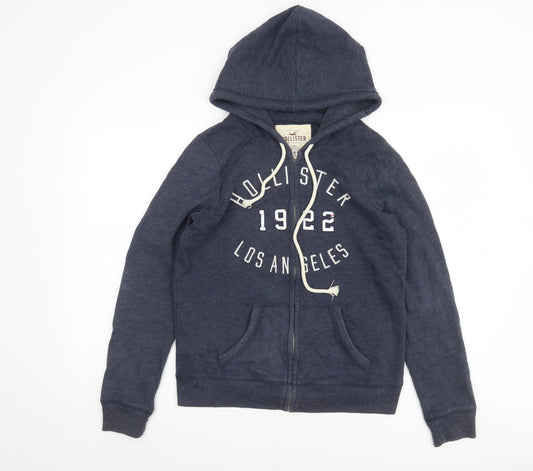 Hollister Women Blue Full Zip Hoodie Medium 1922 Logo Cotton Blend Casual