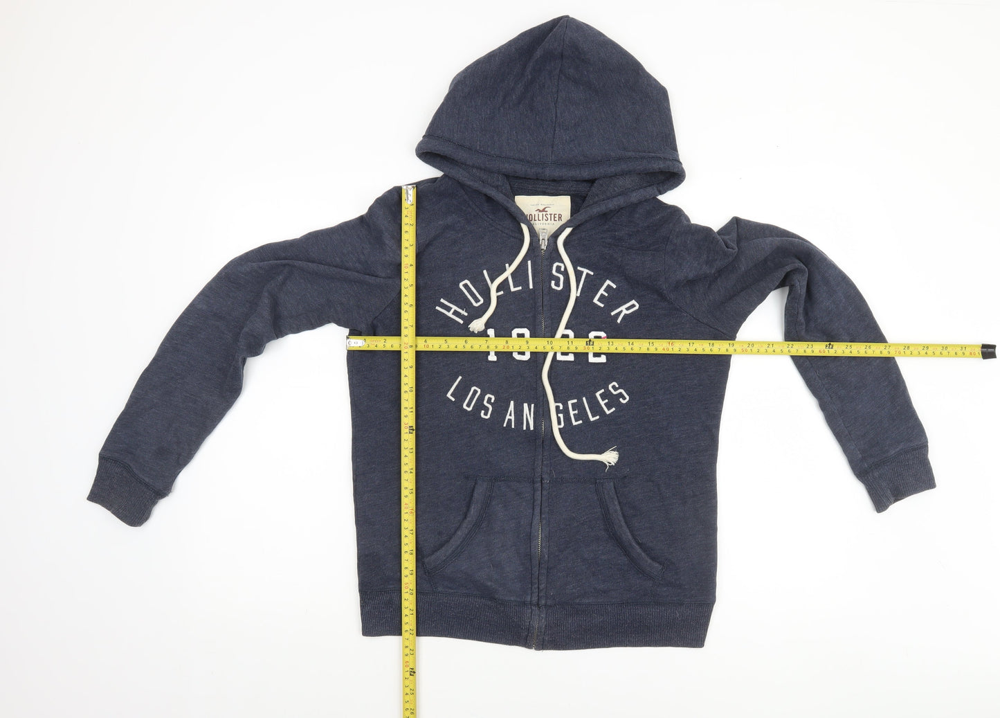 Hollister Women Blue Full Zip Hoodie Medium 1922 Logo Cotton Blend Casual