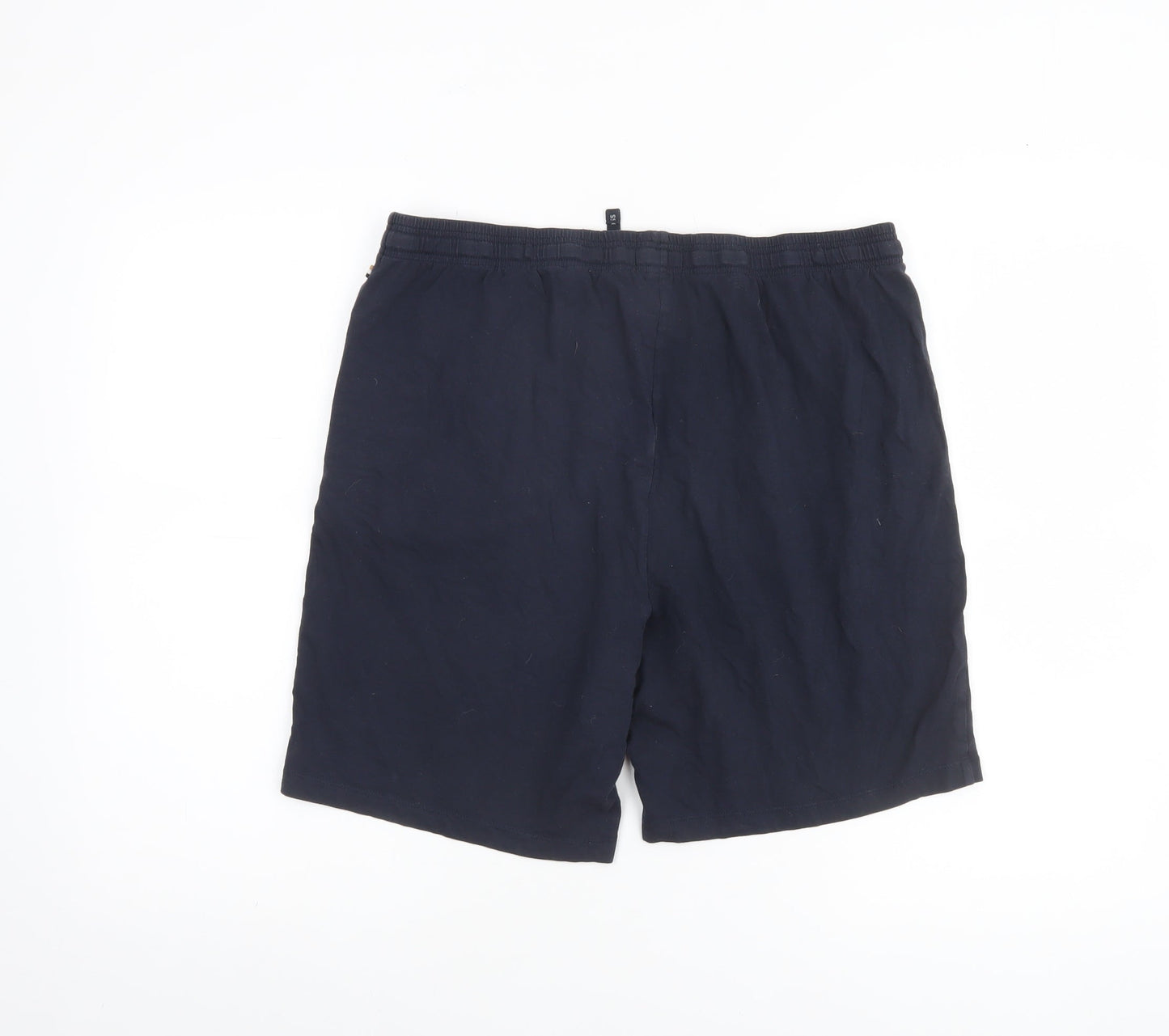 BOSS Men's Navy Blue Cotton Blend Sweat Shorts L Drawstring Waist