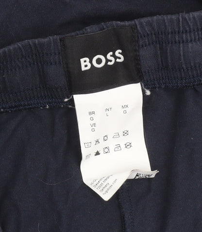 BOSS Men's Navy Blue Cotton Blend Sweat Shorts L Drawstring Waist
