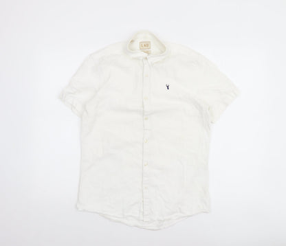 LAD Men's White Slim Fit Short Sleeve Button-Up Shirt M