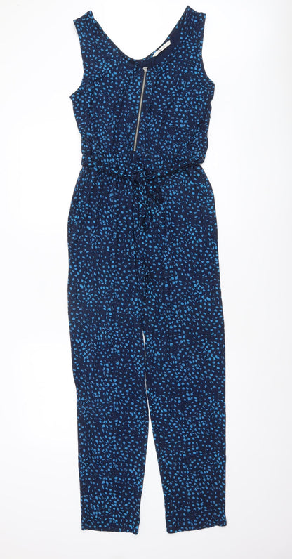Tu Woman Blue Animal Print Sleeveless Jumpsuit Size 12 Viscose Blend