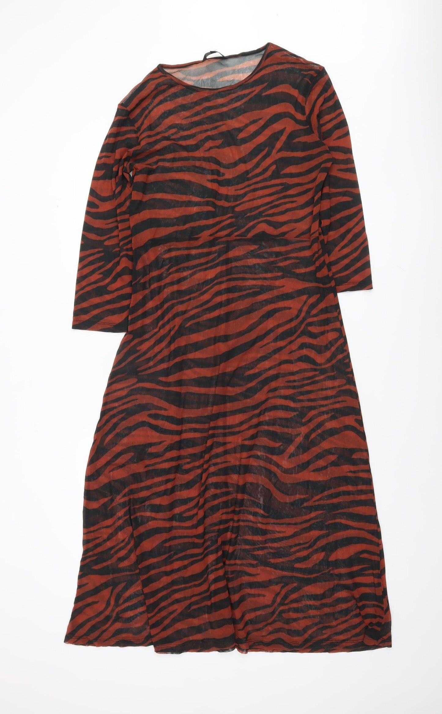 Next Women’s Brown Animal Print Mesh Midi A-Line Dress Size 18