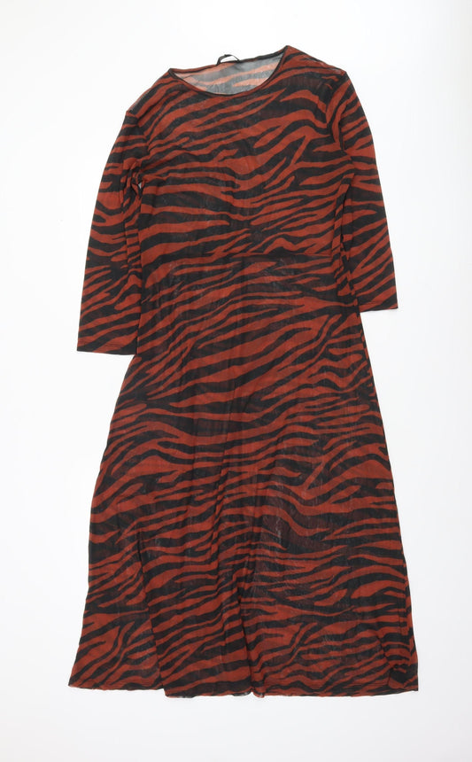 Next Women’s Brown Animal Print Mesh Midi A-Line Dress Size 18