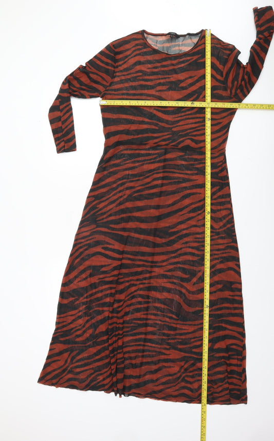 Next Women’s Brown Animal Print Mesh Midi A-Line Dress Size 18