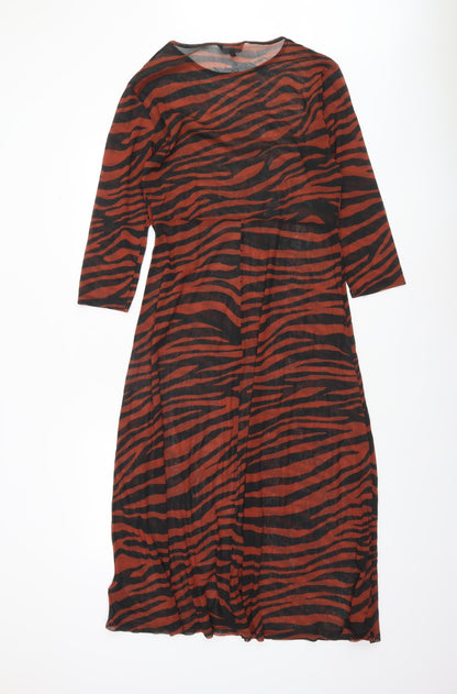 Next Women’s Brown Animal Print Mesh Midi A-Line Dress Size 18