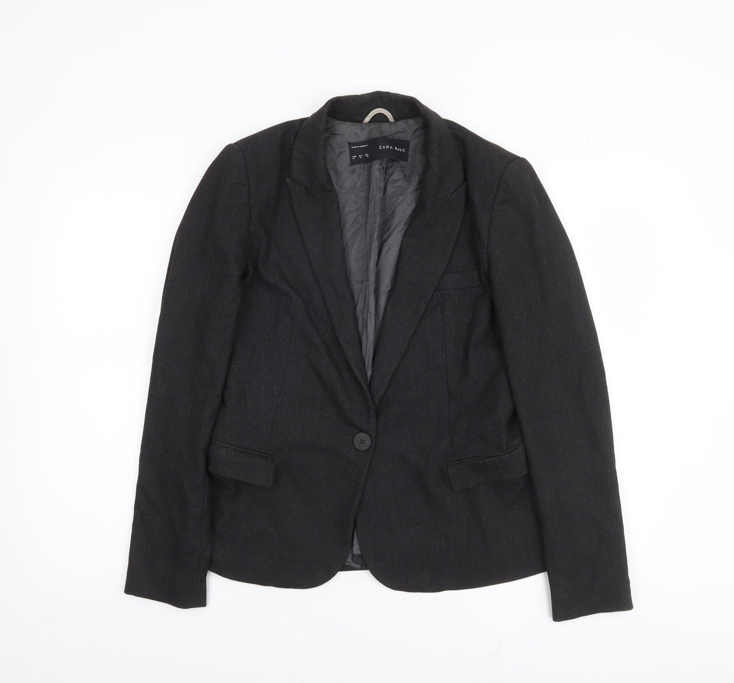 Zara Basic Women Black Size 12 Single-Breasted Blazer