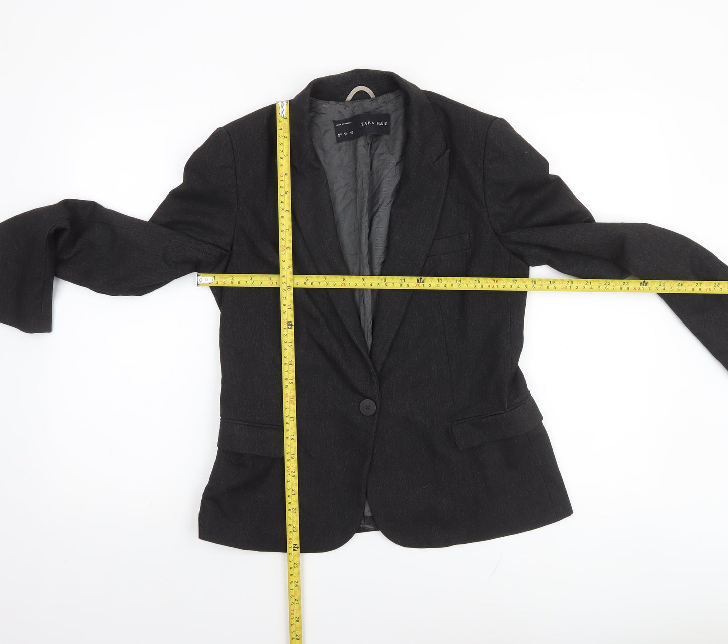 Zara Basic Women Black Size 12 Single-Breasted Blazer