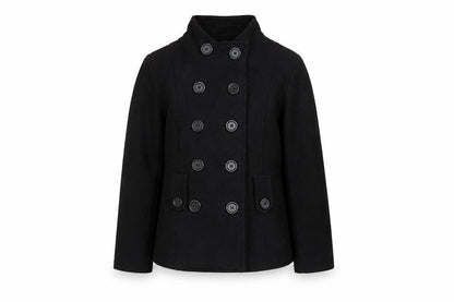 Back to School Girls Black Wool Blend Double-Breasted Pea Coat 9-10 Years