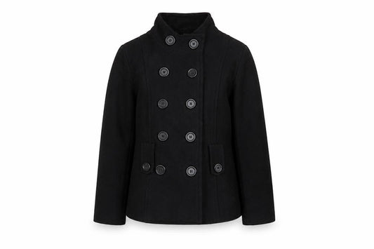Back to School Girls Black Wool Blend Double-Breasted Pea Coat 9-10 Years