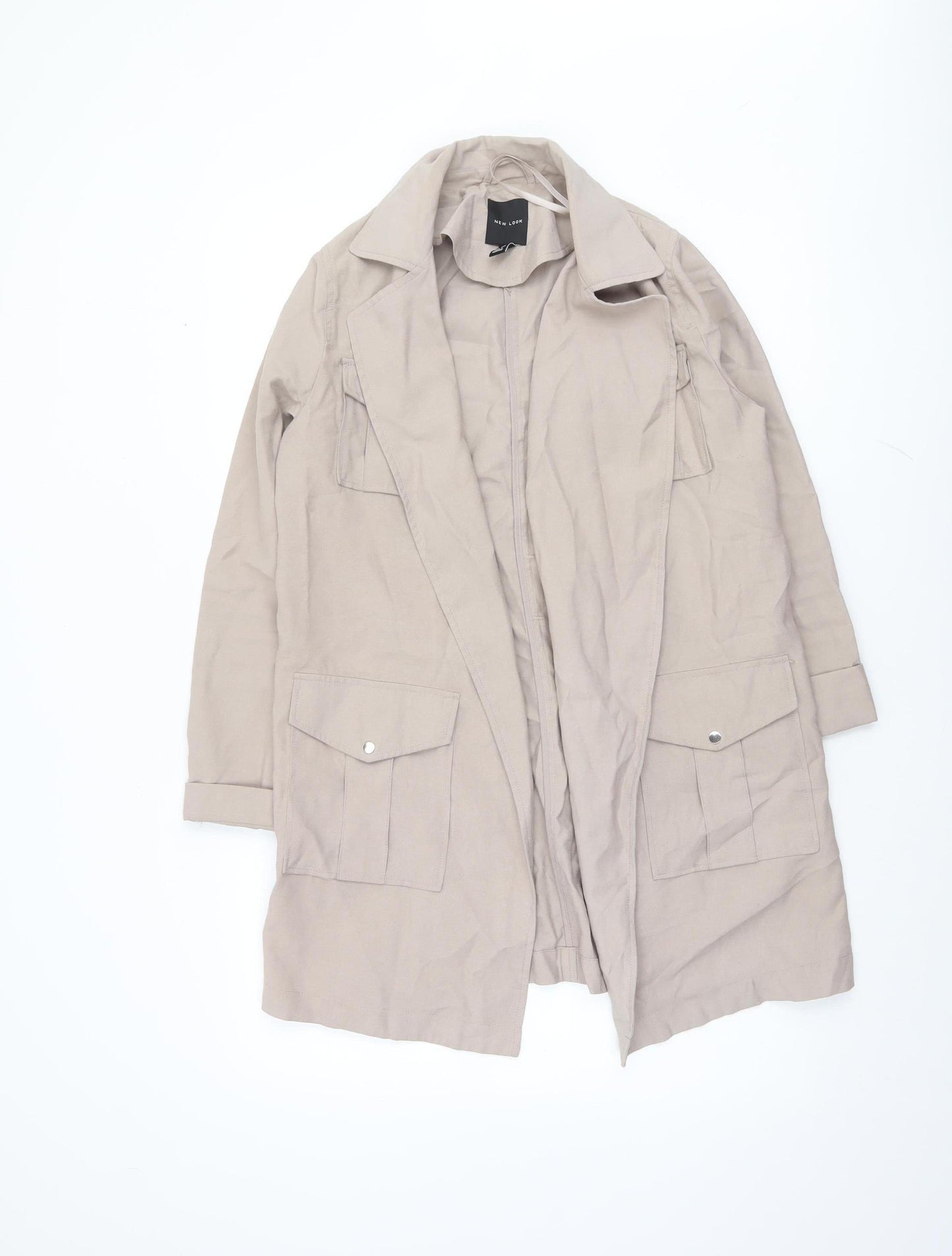 New Look Women Beige Long Trench Coat Size 8 Lightweight Classic Style