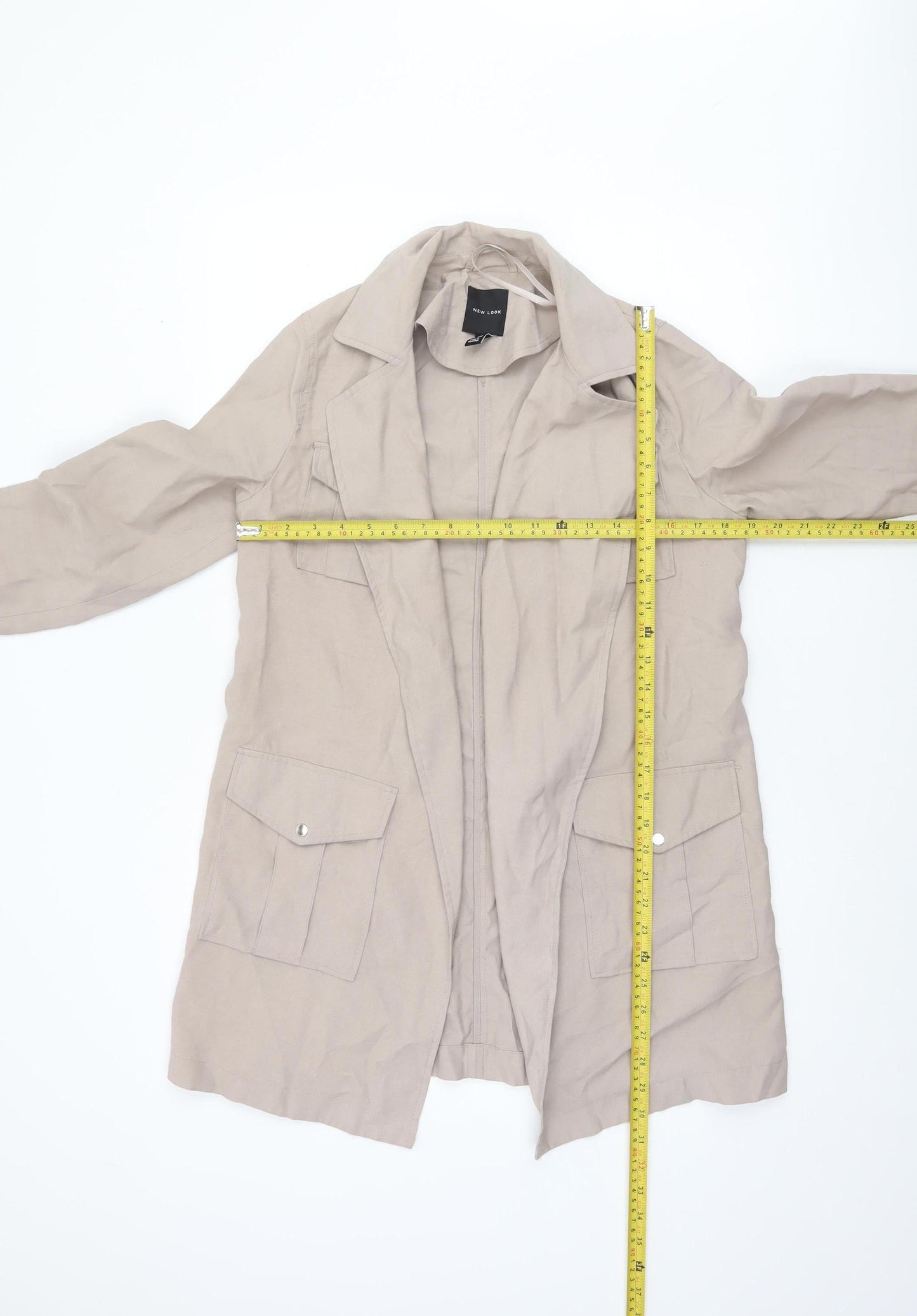 New Look Women Beige Long Trench Coat Size 8 Lightweight Classic Style