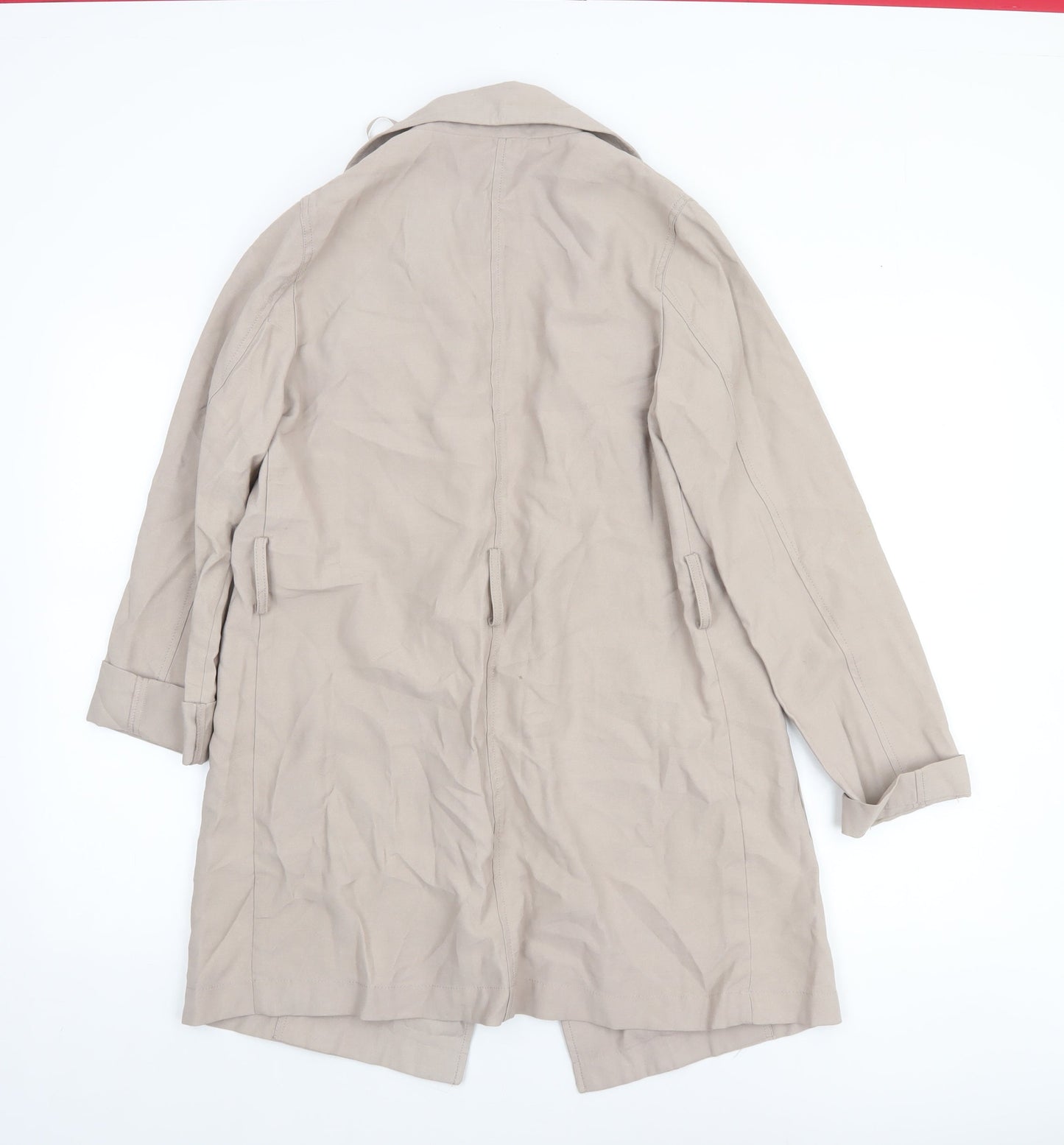 New Look Women Beige Long Trench Coat Size 8 Lightweight Classic Style