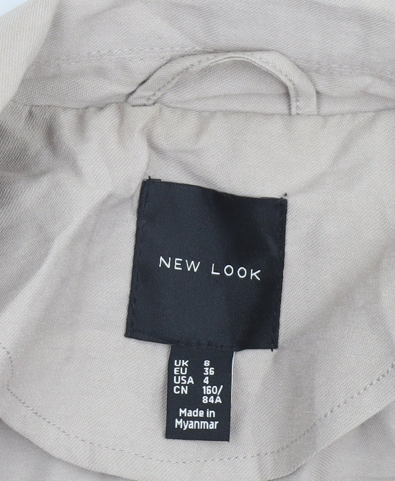 New Look Women Beige Long Trench Coat Size 8 Lightweight Classic Style