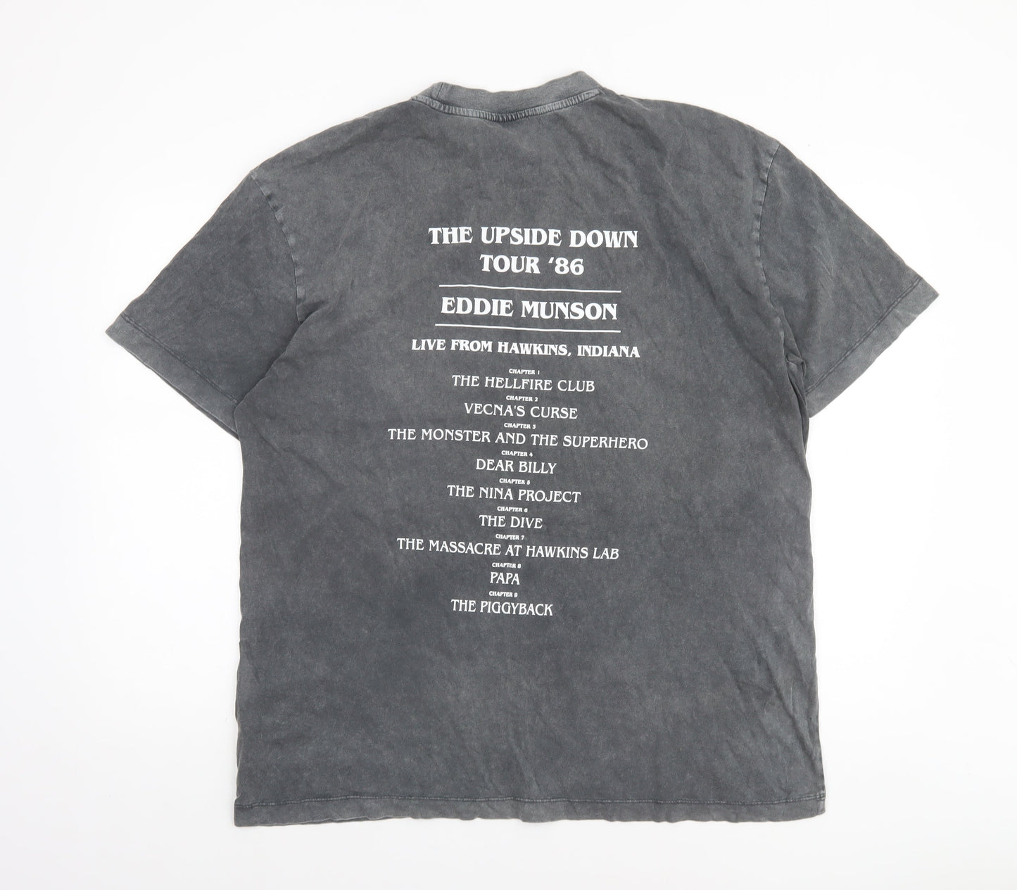 Stranger Things Men’s Grey Eddie Munson Band T-Shirt L Graphic Cotton