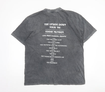 Stranger Things Men’s Grey Eddie Munson Band T-Shirt L Graphic Cotton