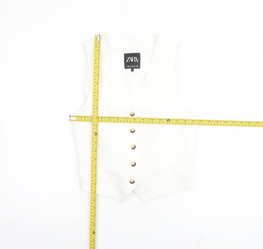 Zara Womens White XS Tuxedo Suit Waistcoat Viscose Cotton Linen Blend