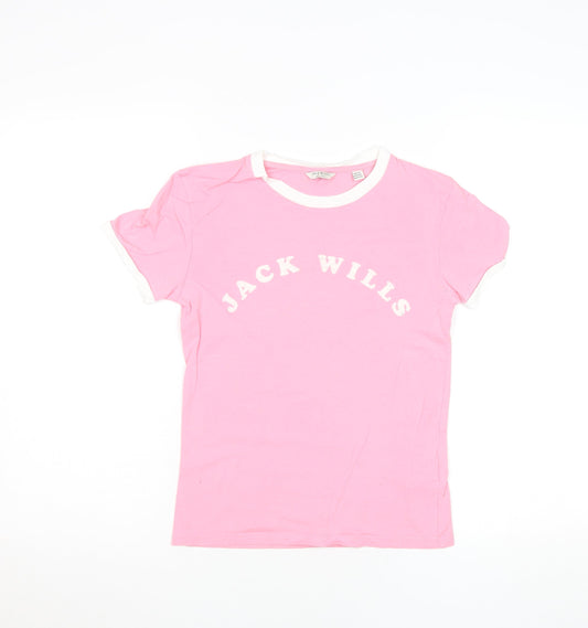 Jack Wills Women's Pink Ringer Cotton T-Shirt UK 8