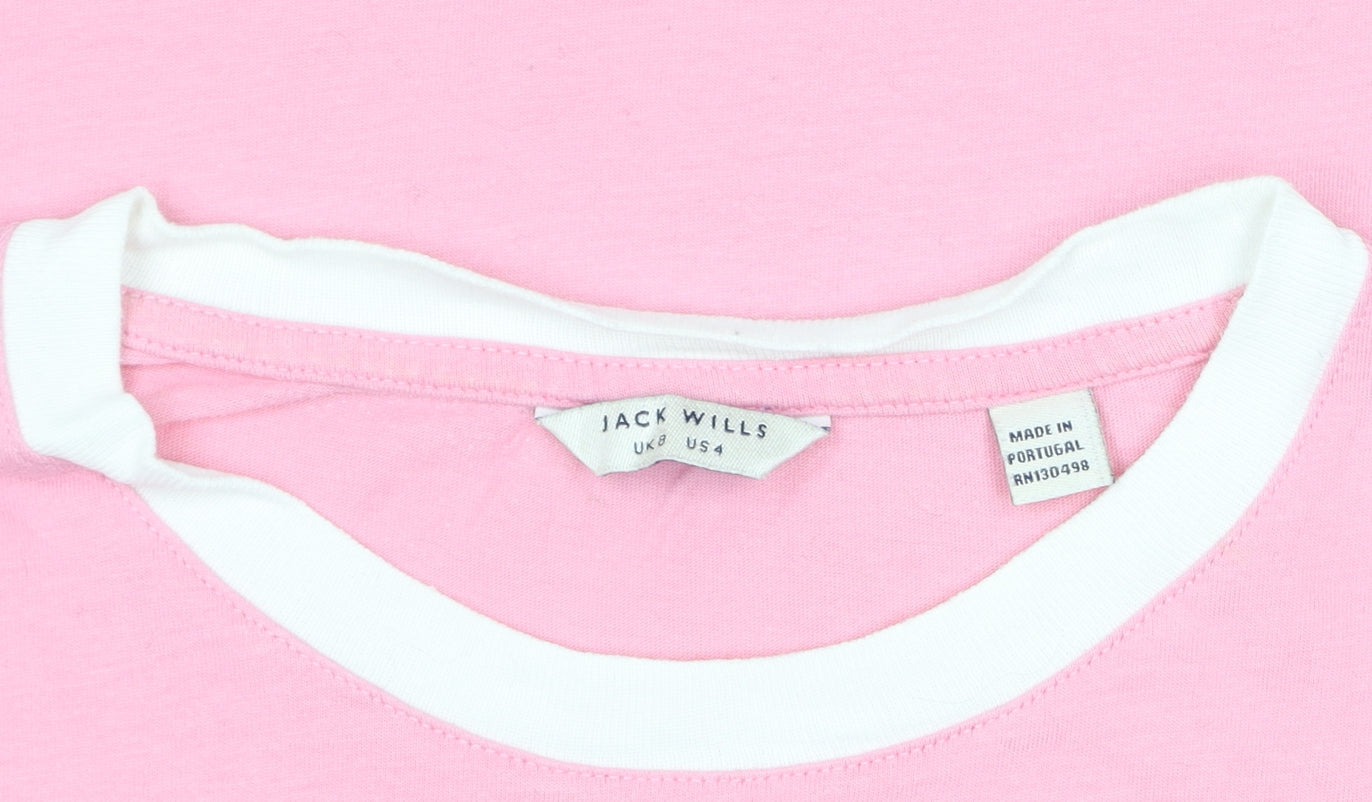 Jack Wills Women's Pink Ringer Cotton T-Shirt UK 8
