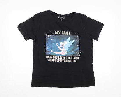 Disney Women's Black Tinker Bell Christmas Graphic T-Shirt Size 14