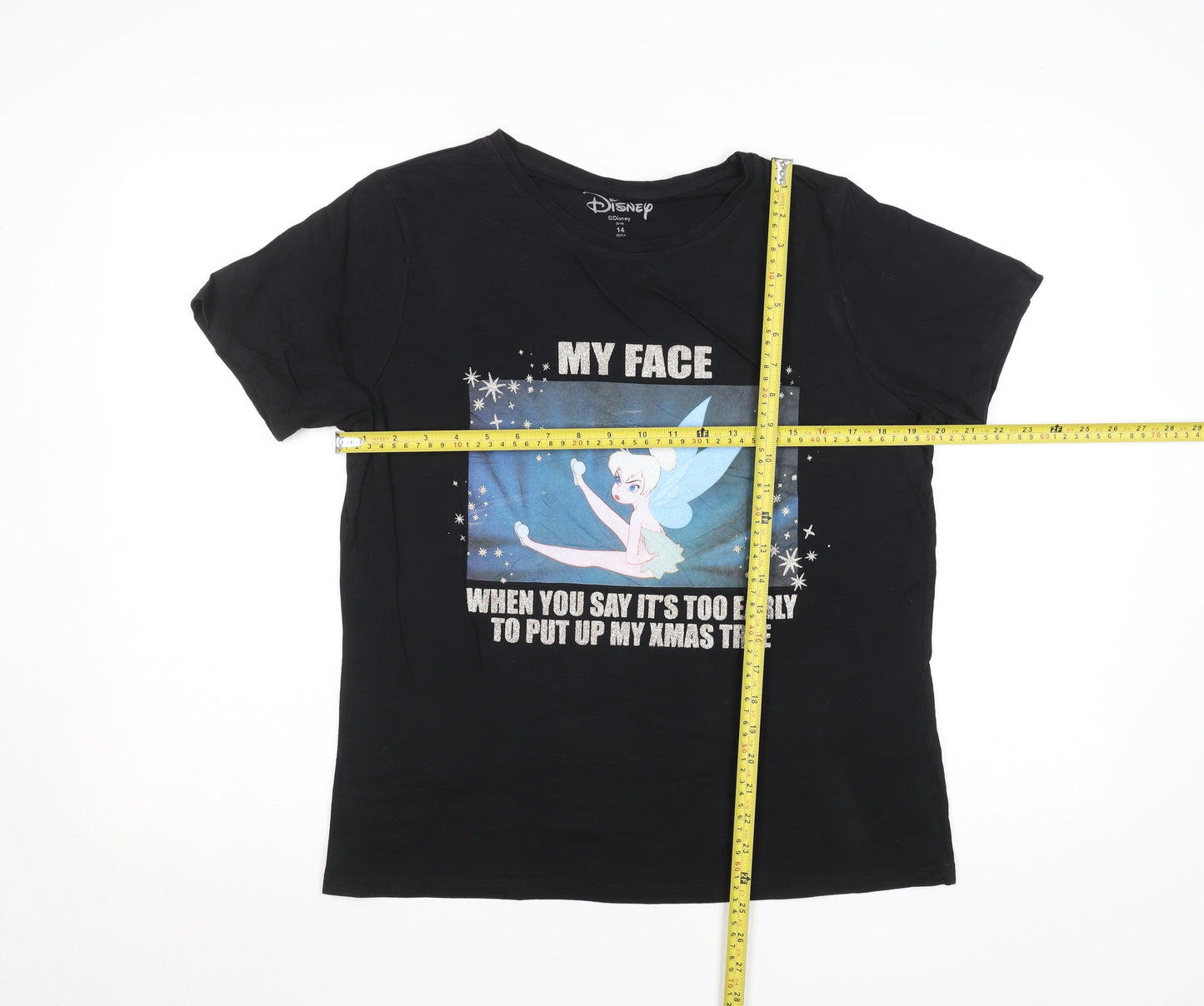 Disney Women's Black Tinker Bell Christmas Graphic T-Shirt Size 14