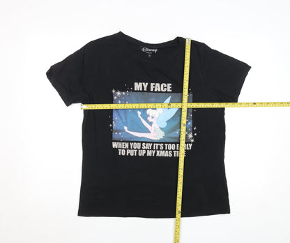 Disney Women's Black Tinker Bell Christmas Graphic T-Shirt Size 14