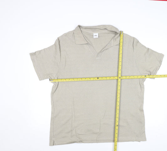 Zara Men's Beige Knit Polo Shirt Size L Short Sleeve Casual Top
