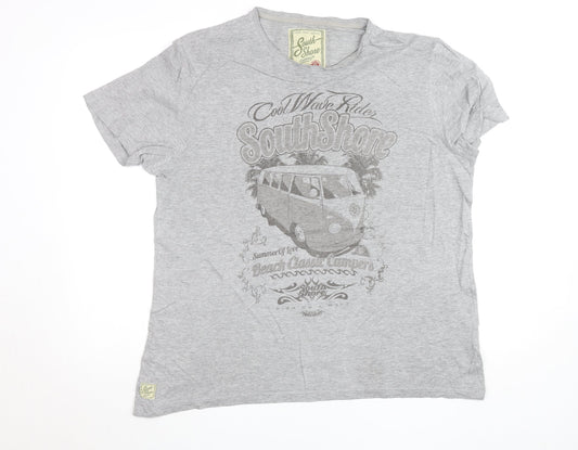 South Shore Mens Grey Graphic Beach Surf T-Shirt Size L