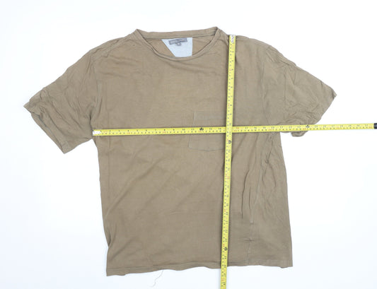 Boston Crew Men's Beige Short Sleeve Cotton Crew Neck T-Shirt Size M
