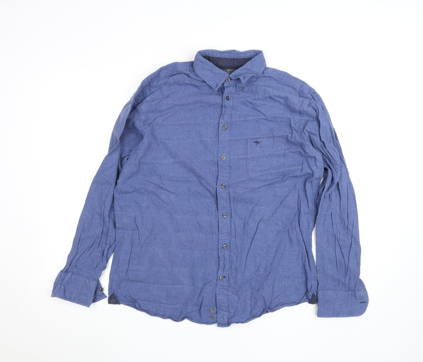 Fynch-Hatton Men's Blue Flannel Button-Down Large Shirt