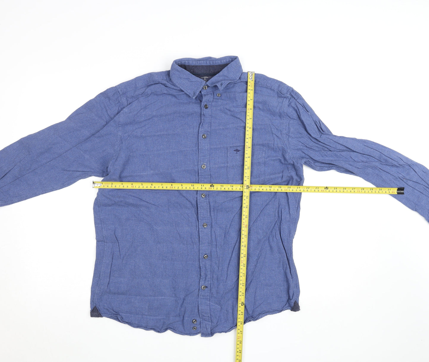 Fynch-Hatton Men's Blue Flannel Button-Down Large Shirt
