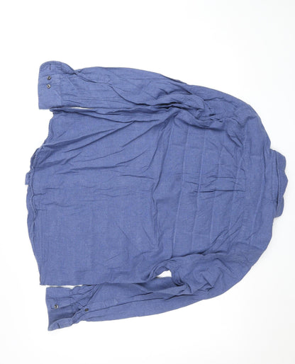 Fynch-Hatton Men's Blue Flannel Button-Down Large Shirt