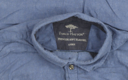 Fynch-Hatton Men's Blue Flannel Button-Down Large Shirt