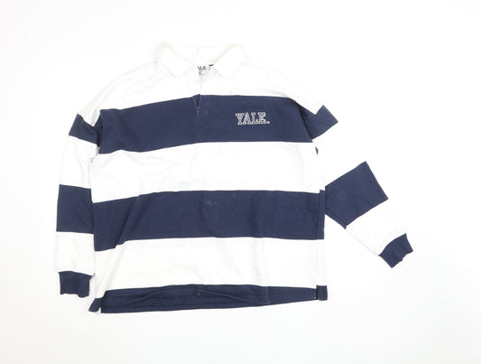 Yale University Men's Blue White Striped Rugby Shirt Size M