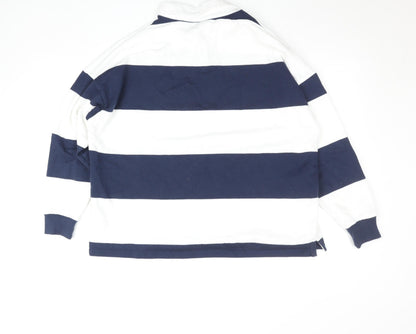 Yale University Men's Blue White Striped Rugby Shirt Size M
