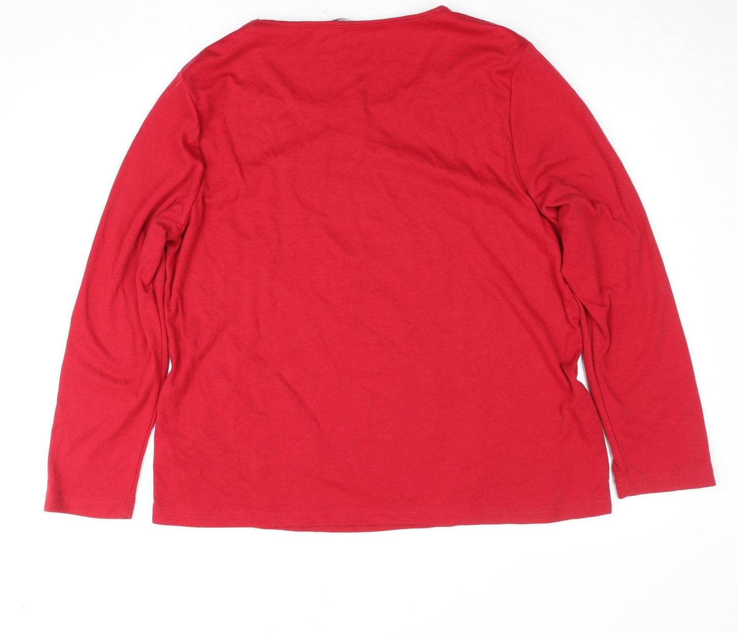 Bonmarché Women's Red Floral Embroidered Long Sleeve Cotton T-Shirt Size L